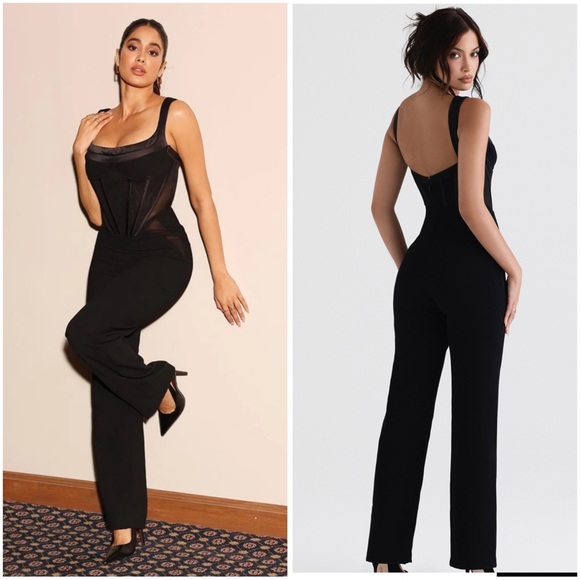 NWT HOUSE OF CB MYLENE BLACK CORSET JUMPSUIT sexy one piece Small S 4 mesh - Picture 1 of 16